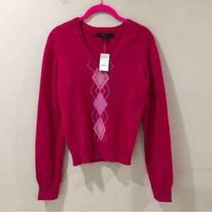Express sweater top 100% Lamswool Women S Pink Y2K Vintage Academia Argyle New